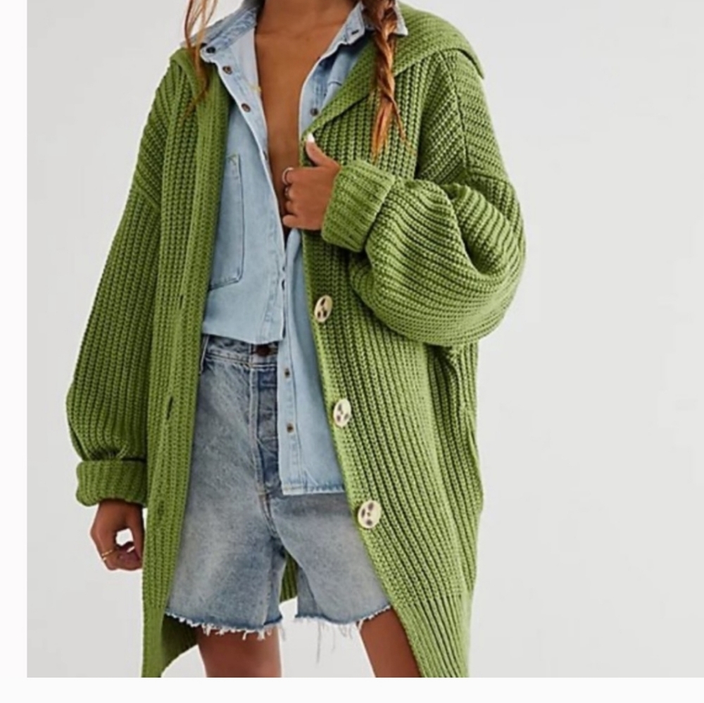 Free People Swim Too Deep Knit Cardigan V Neck Button Down Size small